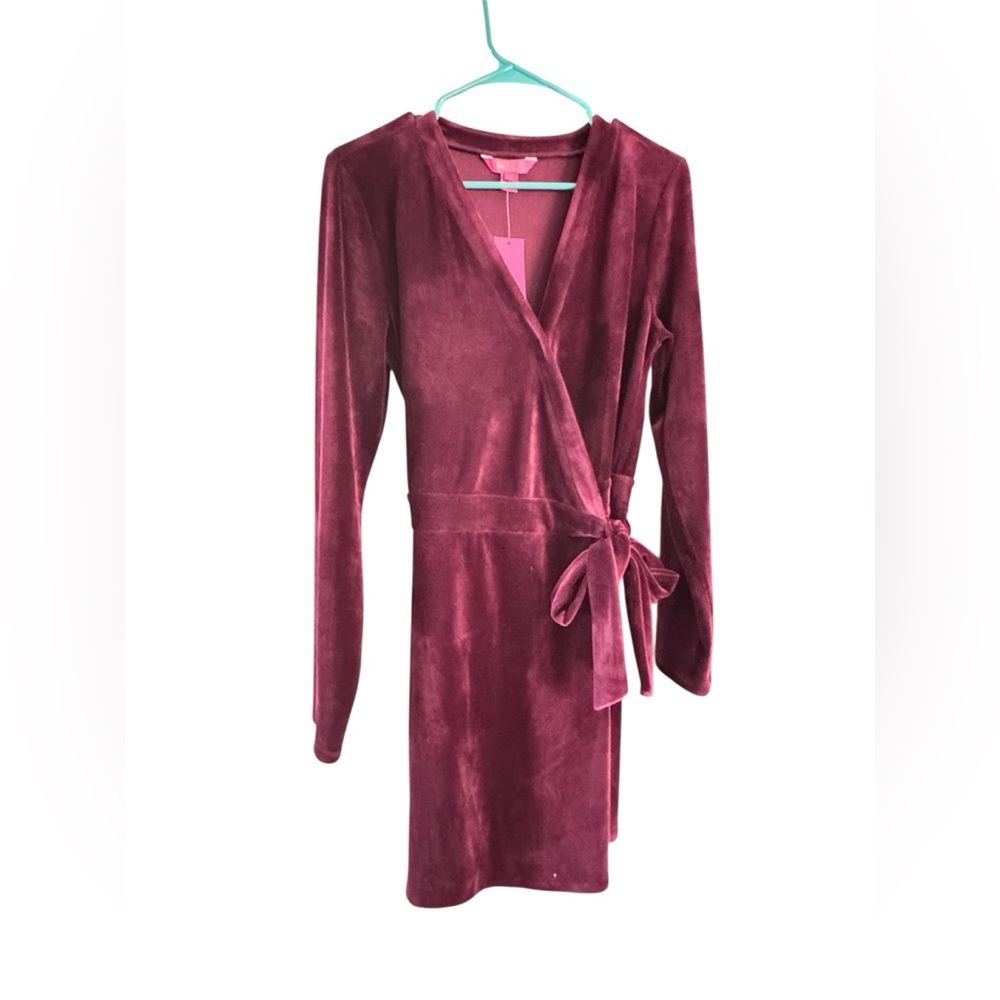 Lilly Pulitzer Karlie Wrap Stretch Velour Romper in Cabernet BERRY. NWT Size LG. - Picture 5 of 12